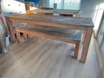 grote tuintafel met 2 banken, Ophalen, Gebruikt, Rechthoekig, Hout
