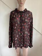 8PM blouse mesh maat 42 L roezels bloemenprint, Kleding | Dames, Zwart, Maat 42/44 (L), Zo goed als nieuw, 8MM