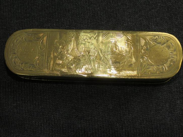 Geel koperen tabaksdoos, Antiek en Kunst, Antiek | Koper en Brons, Koper, Verzenden