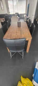 Eiken tafel met 5 echt leren stoelen., Ophalen, Zo goed als nieuw