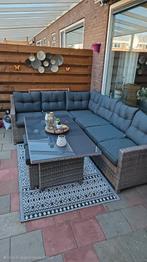 Luxe loungeset met tafel en krukjes - Nieuwstaat!, Ophalen, 6 zitplaatsen, Zo goed als nieuw, Loungeset