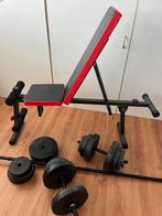 Nooit gebruikt. Bankje, gewichten en halter stang, Ophalen, Nieuw, Benen, Fitnessbank