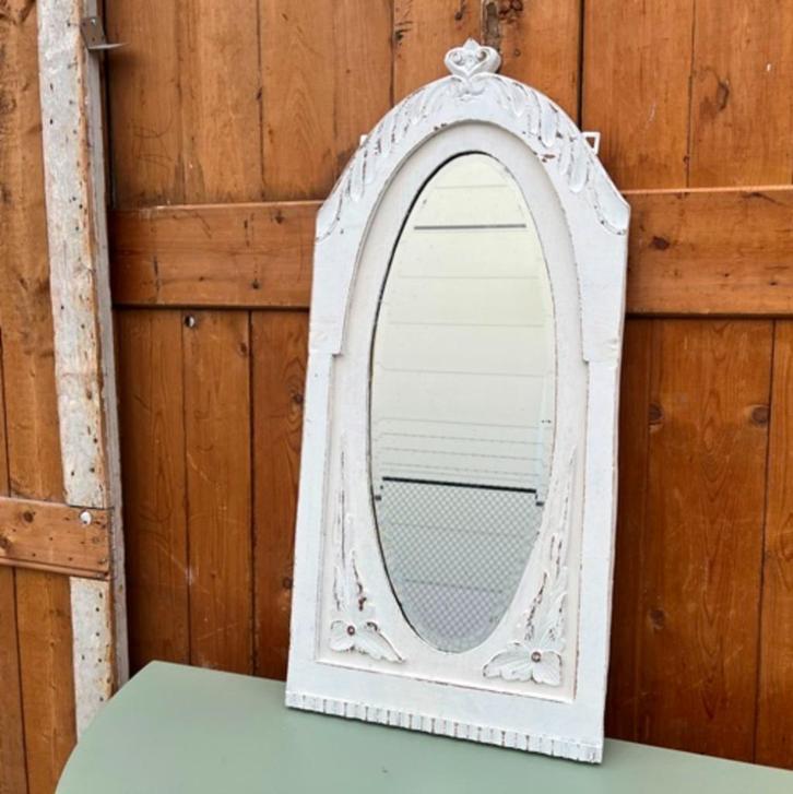Spiegel 39 x 82 facet geslepen 1930 Frankrijk wit, Huis en Inrichting, Woonaccessoires | Spiegels, Gebruikt, Minder dan 50 cm