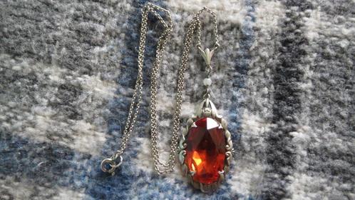 ketting, zilver met hanger, honing bruine steen (citrien?), Sieraden, Tassen en Uiterlijk, Kettingen, Gebruikt, Zilver, Zilver