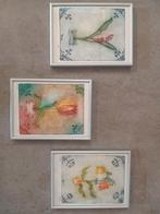 3 Aquarellen Bloemen A. Jager in Lijst, Antiek en Kunst, Ophalen of Verzenden