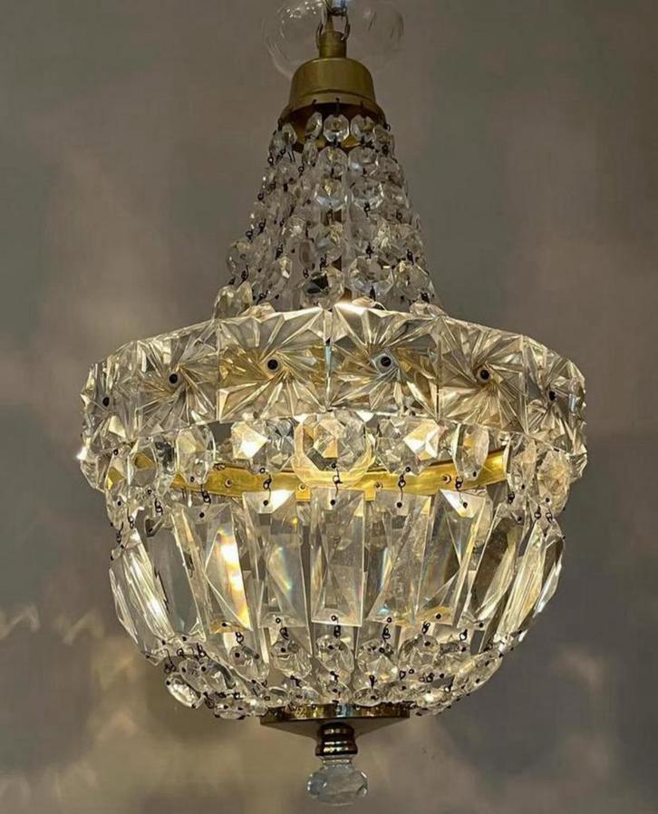 Kristallen Zakkroonluchter vintage kristal apart model, Huis en Inrichting, Lampen | Kroonluchters, Zo goed als nieuw, Ophalen of Verzenden