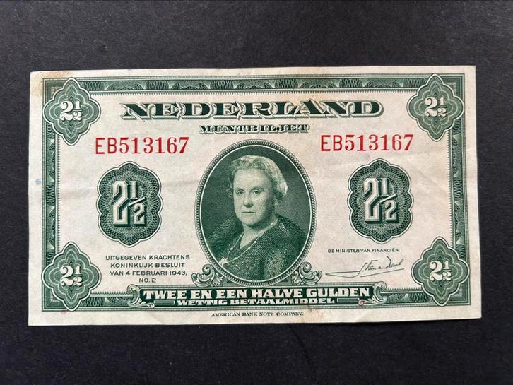 2,5 Gulden Muntbiljet, 1943, Postzegels en Munten, Bankbiljetten | Nederland, Ophalen of Verzenden
