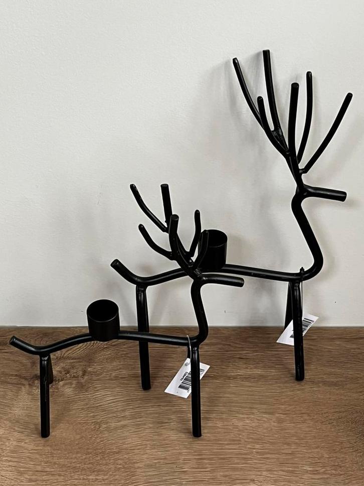 Set Hertjes kandelaar, Huis en Inrichting, Woonaccessoires | Kandelaars en Kaarsen, Nieuw, Kandelaar, Metaal, Zwart, Ophalen of Verzenden