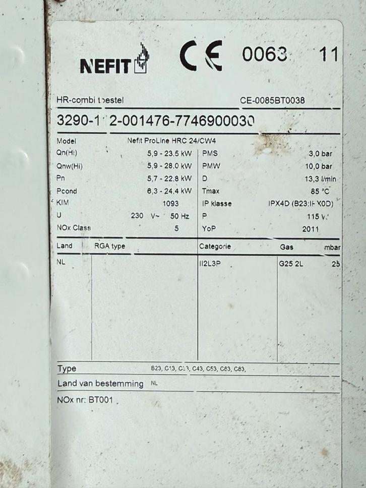 Nefit ProLine HRC 24/CW4 CV Ketel, Doe-het-zelf en Verbouw, Geisers en Boilers, Gebruikt, Geiser, Aardgas, Minder dan 20 liter