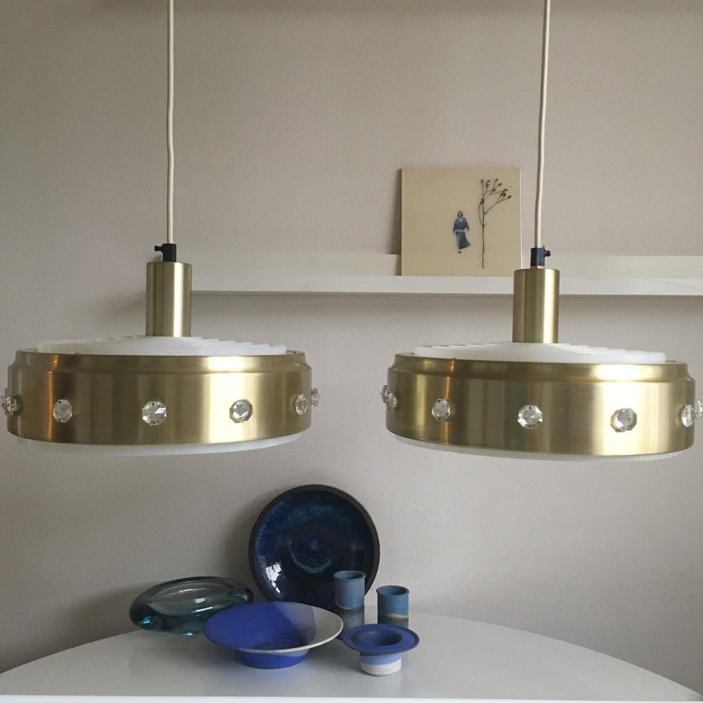 Deense messing Vitrika hanglamp, Ophalen of Verzenden, Zo goed als nieuw, Metaal, Minder dan 50 cm