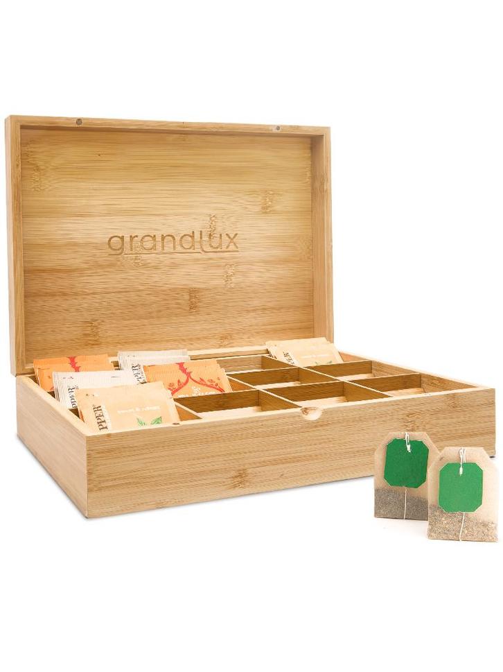 Grandlux Theedoos 12 vaks - Bamboe, Huis en Inrichting, Keuken | Keukenbenodigdheden, Nieuw, Verzenden