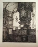 Ets Jan Poortenaar Kerkinterieur Rode Hoed Amsterdam 1946, Antiek en Kunst, Ophalen of Verzenden