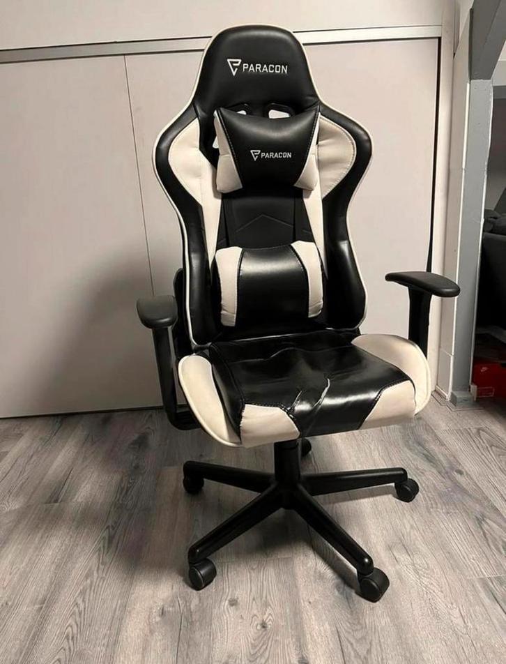 Paracon BRAWLER Gamingstoel - Zwart/Wit, Huis en Inrichting, Bureaustoelen, Gebruikt, Bureaustoel, Zwart, Ergonomisch, Gaming bureaustoel
