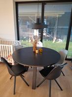 Woood Rhonda eettafel, doorsnede 130cm, met 4 of 6 stoelen., Huis en Inrichting, Tafels | Eettafels, Ophalen, Gebruikt, Rond, Vier personen