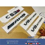 W205 C205 C63 AMG LOGO SET ZWART EMBLEMEN Mercedes C 63 KLAS, Gebruikt, -, Ophalen of Verzenden, -