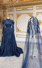 Haute couture gelegenheidsjurk/abiye met sluier, Kleding | Dames, Maat 38/40 (M), Galajurk, Blauw, Nieuw