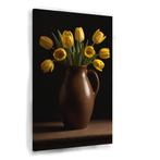 Bruine vaas met gele tulpen canvas 60x90cm - 18mm., Huis en Inrichting, Woonaccessoires | Schilderijen, Tekeningen en Foto's, Nieuw