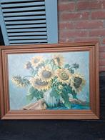 Schilderij poster zonnebloemen op vaas
In mooie houten lijst, Antiek en Kunst, Ophalen