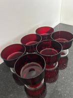 Set van 6 vintage Luminarc France glazen – Dieprood – Retro, Ophalen of Verzenden, Zo goed als nieuw, Overige typen