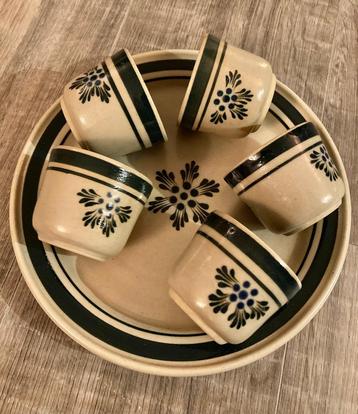 Vintage retro 5x kopjes boho taartschaal plateau groot bord  beschikbaar voor biedingen