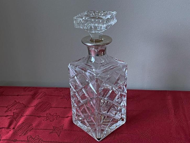 Zware Ruit Kristallen Whiskey Karaf met Zilveren Hals, Antiek en Kunst, Antiek | Glas en Kristal, Ophalen of Verzenden