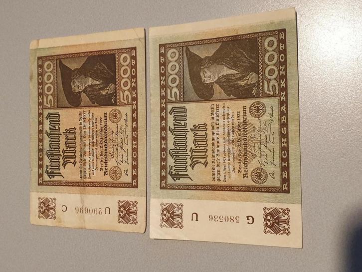 Duitsland, 2x 5000 mark, 2.12.1922 (B2), Postzegels en Munten, Bankbiljetten | Europa | Niet-Eurobiljetten, Duitsland, Ophalen of Verzenden