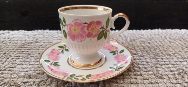 Vintage Theekop en Schotel met Bloemen, Antiek en Kunst, Antiek | Porselein, Ophalen of Verzenden