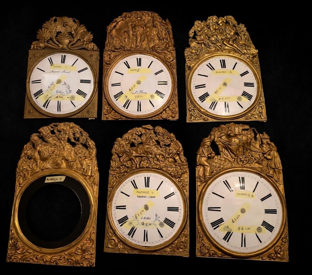 Set van 6 originele Franse Comtoise wijzerplaten, Antiek en Kunst, Ophalen of Verzenden