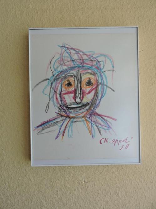 Crayon Tekening Karel Appel  Figuur Gesigneerd Ingelijst, Antiek en Kunst, Kunst | Schilderijen | Abstract, Ophalen of Verzenden