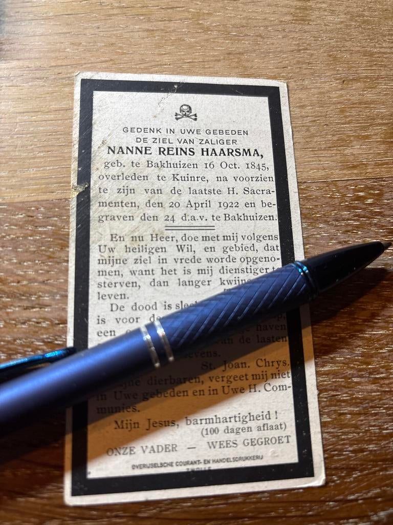 Haarsma Nanne 1845 Bakhuizen 1922 Kuinre - 28933, Ophalen of Verzenden, Bidprentje