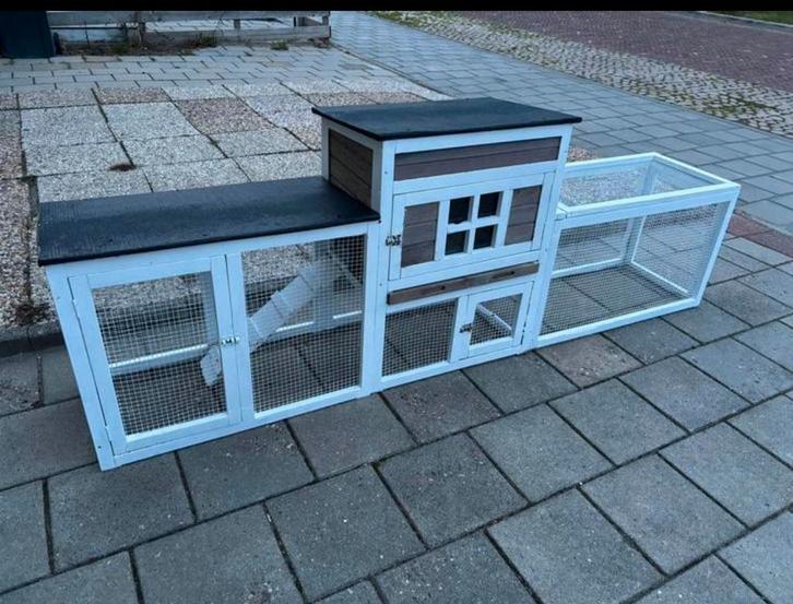 Konijnenhok met 2 rennen, Dieren en Toebehoren, Knaagdieren en Konijnen | Hokken en Kooien, Gebruikt, Hok, 90 cm of meer, 110 cm of meer