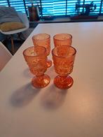 4 retro oranje borrelglaasje glas, Zo goed als nieuw, Ophalen