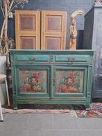 Leuke kast met print bewerkt, Antiek en Kunst, Antiek | Meubels | Kasten, Ophalen of Verzenden