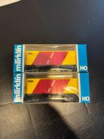 2 x Märklin 84483 H0 Rood/gele Containerwagon 'PTT Post, Hobby en Vrije tijd, Modeltreinen | H0, Wisselstroom, Ophalen of Verzenden