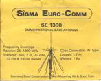 Sigma Euro-Comm SE1300 Scanner Antenne, Ophalen of Verzenden, Gebruikt, Antenne