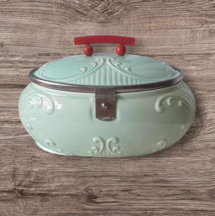 Mooie BMF Foreign mintgroene keramiek lunchbox `20 -`30 1611, Antiek en Kunst, Antiek | Keukenbenodigdheden, Ophalen of Verzenden