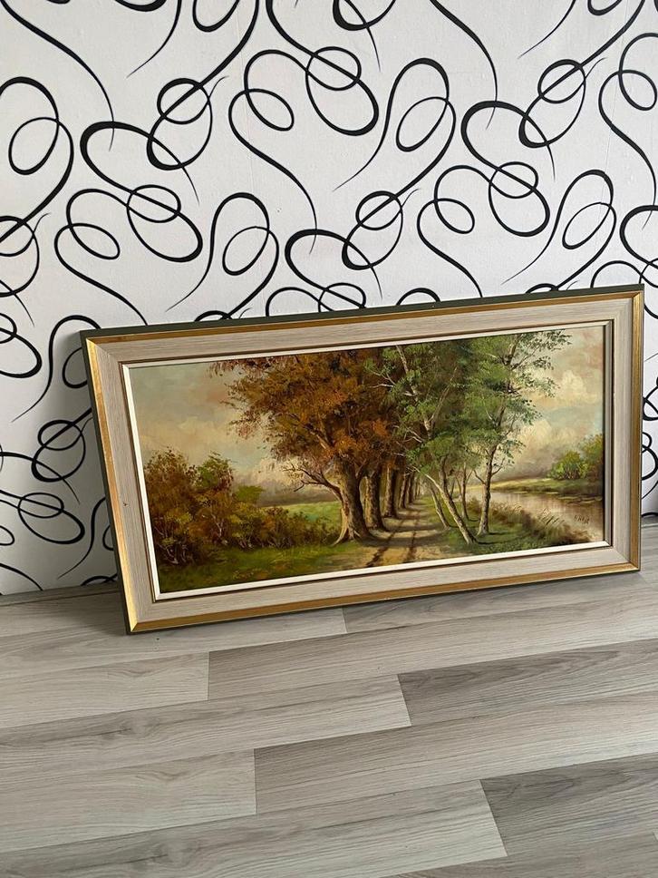 Schilderij van een landschap met bomen, Antiek en Kunst, Kunst | Schilderijen | Klassiek, Ophalen of Verzenden