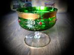 Glas Bohemian Antiek vintage met rode steentjes groen goud, Antiek en Kunst, Antiek | Glas en Kristal, Verzenden