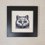 Ets kat in lijst 10x10 cm, Huis en Inrichting, Minder dan 50 cm, Oorspronkelijke maker, Nieuw, Ophalen of Verzenden