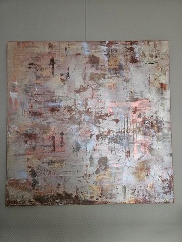 Abstract schilderij in zilver en koper tinten beschikbaar voor biedingen