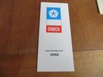 Folder Simca lakkleuren 1968 Simca 1000, 1100, 1200S 1301, Zo goed als nieuw, Overige merken, Simca, Ophalen of Verzenden