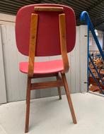Houten stoel, rood skai bekleding - vintage (3st voorraad), Huis en Inrichting, Stoelen, Gebruikt, Onbekend, Onbekend, Eén