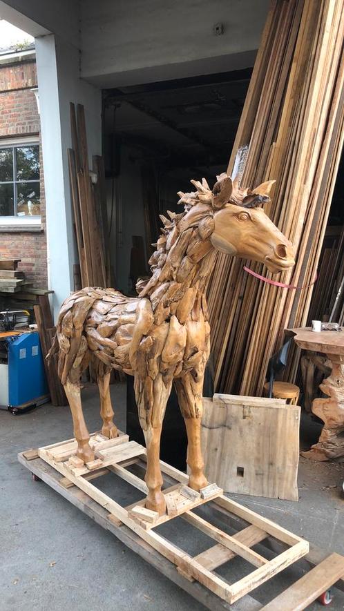 Teak houten paard ware grootte ook gorilla alpaca wolf, Huis en Inrichting, Woonaccessoires | Wanddecoraties, Nieuw, Ophalen