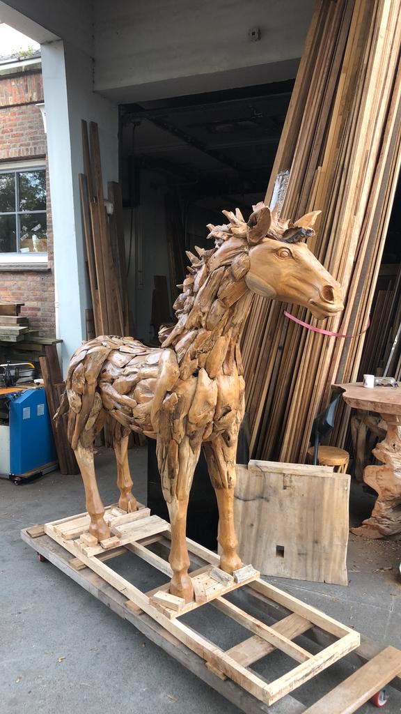 Teak paard ware grootte ook gorilla leeuw steenbok krab, Huis en Inrichting, Woonaccessoires | Wanddecoraties, Nieuw, Ophalen