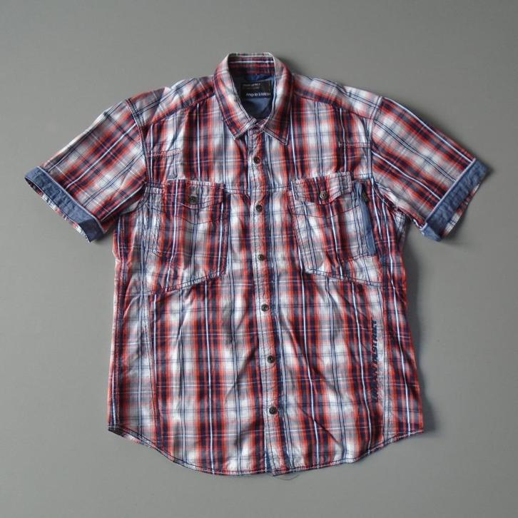 C&A Angelo Litrico rood blauw wit geruite blouse M, Kleding | Heren, Overhemden, Gedragen, Blauw, Verzenden