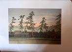 Japanse Landschapsprent Litho/Zeefdruk Kunstwerk, Antiek en Kunst, Kunst | Litho's en Zeefdrukken, Ophalen of Verzenden