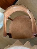 Set van 4 (6) vintage/antieke fauteuils hout + leer, Gebruikt, Bruin, Hout, Ophalen