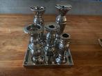 Aluminium kandelaar 5 op vast dienblad, Ophalen of Verzenden, Overige materialen