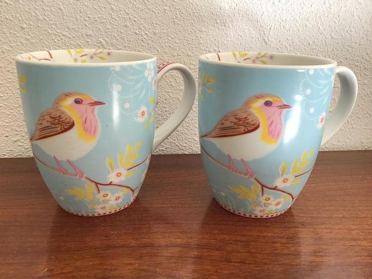 Set van 2 Pip bekers/ mokken. Vogels., Huis en Inrichting, Keuken | Servies, Zo goed als nieuw, Kop(pen) en/of Schotel(s), Overige stijlen