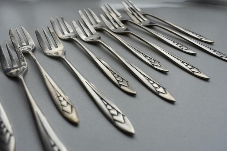 N.V. Zilverfabriek Voorschoten zilver 11x vorkje art deco, Antiek en Kunst, Antiek | Goud en Zilver, Zilver, Ophalen of Verzenden